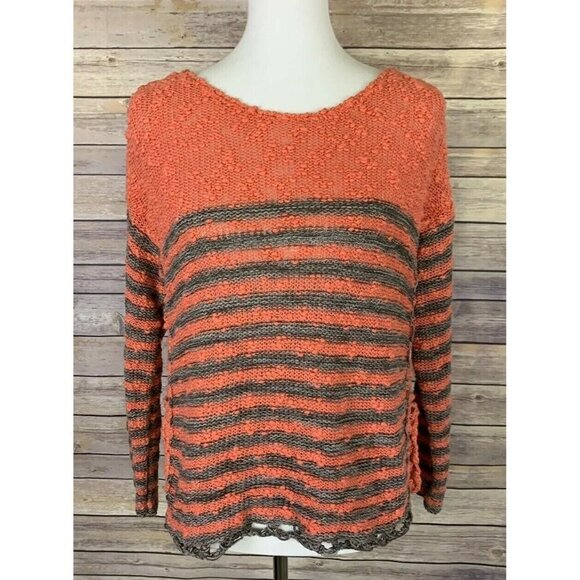 Free People XS Slub Knit Sweater Striped Coral - Picture 1 of 10